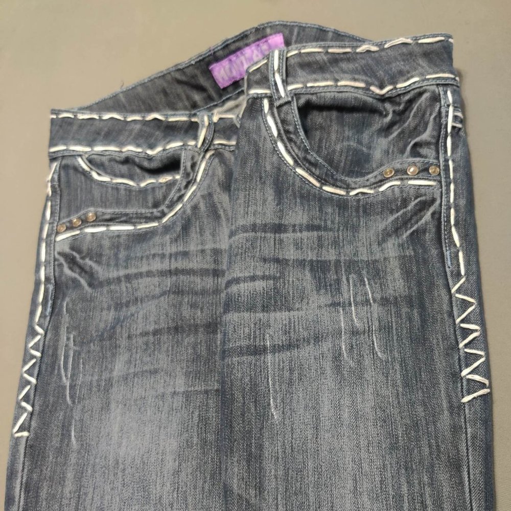 MONICA’s Jeans, Distressed Denium, Stitch Pattern, Women’s 29Wx32L